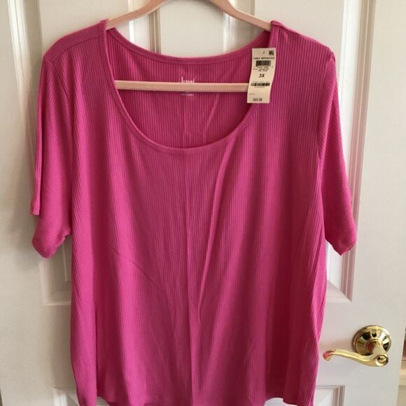 NWT. Jenni Brand Bright Pink Ribbed Knit Women’s P Top Size 3X - Picture 1 of 9